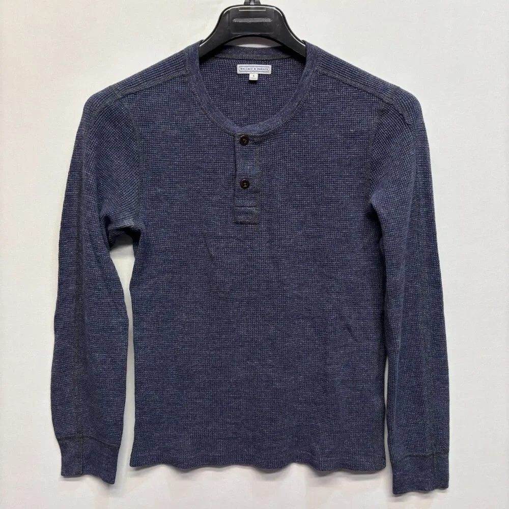Wallace & Barnes Men Henley Waffle Thermal Shirt Top Size Small Blue D121 -18